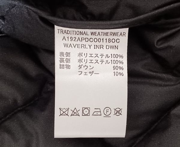 美品 ほぼ未使用 Traditional Weatherwear トラディショナル コート メンズ サイズ36 黒 ブラック WAVERLY DOWN PACKABLE 収納袋付き_画像3