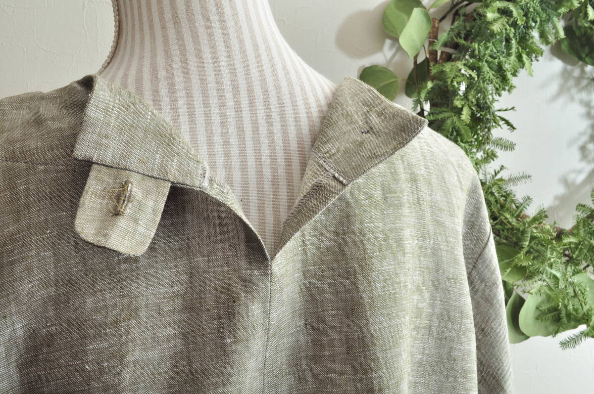 欲しいの Handmadeグレージュリネン 割烹着ワンピース L~LL 2147