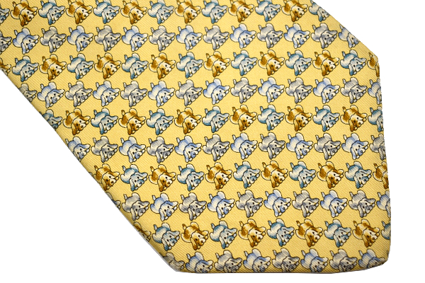N-2605* free shipping *Salvatore Ferragamo Salvatore Ferragamo * regular goods Italy made yellow yellow color DOG dog one Chan pattern silk necktie 