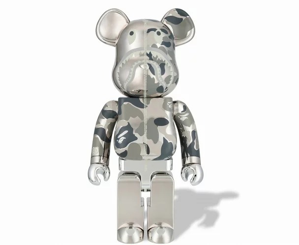 MEDICOM TOY BE@RBRICK BAPE(R) CAMO SHARK SILVER 1000% メディコムトイ ベアブリック ベイプカモシャークシルバー アベイシングエイプ_画像1