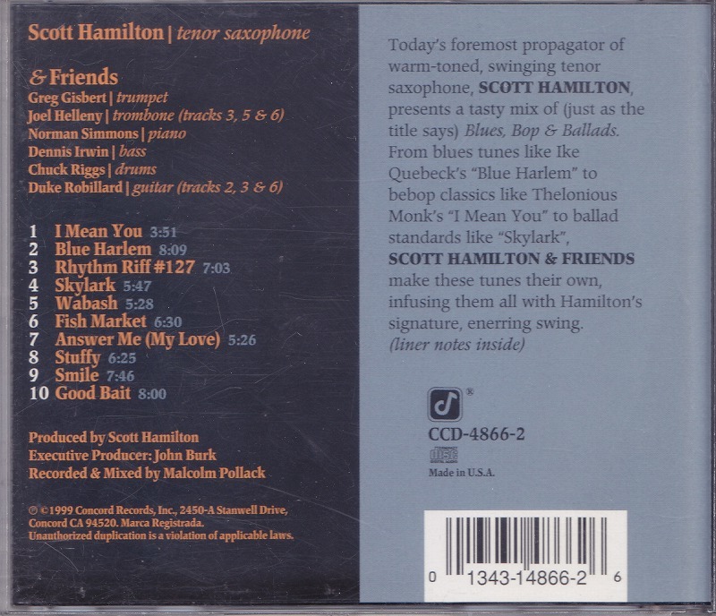 SCOTT HAMILTON & FRIENDS / Blues, Bop & Ballads /US盤/中古CD!!61805_画像2