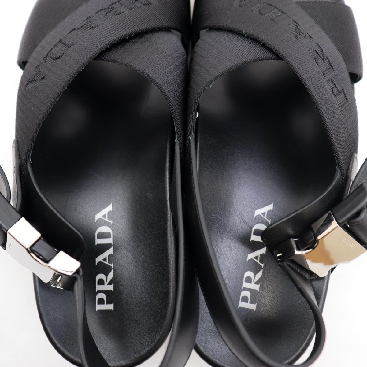 美品 プラダ クロスロゴストラップ レザーサンダル メンズ 黒 10 PRADA