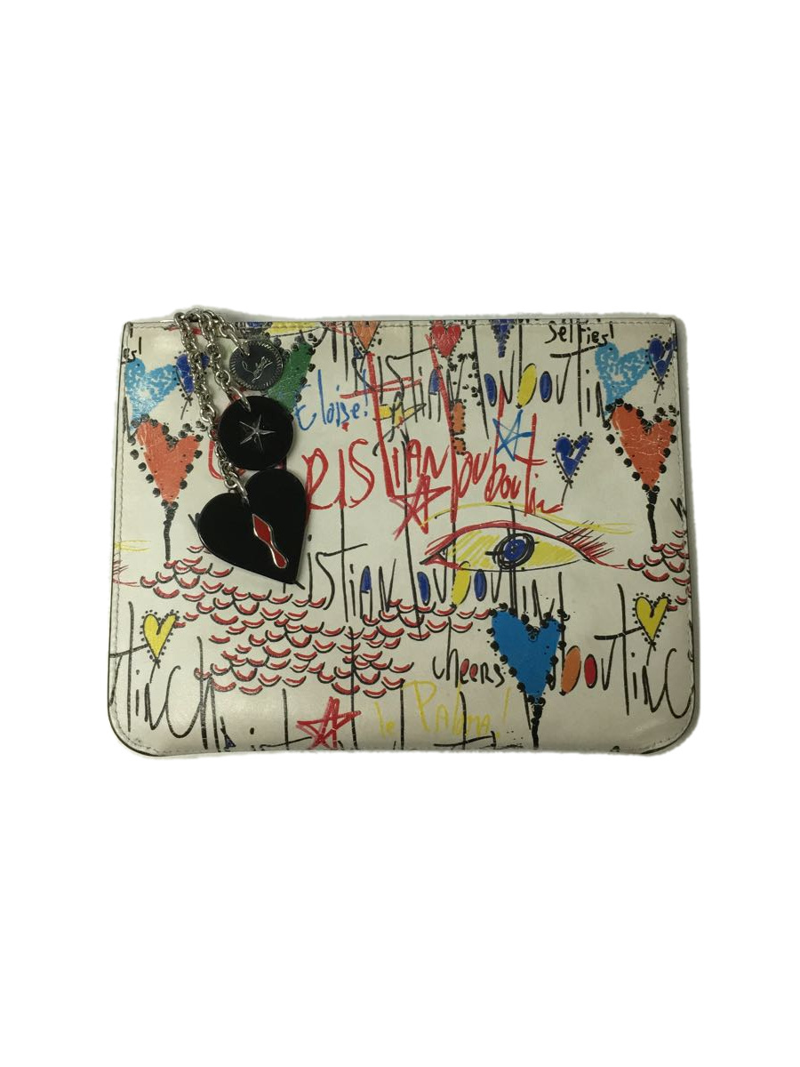 Christian Louboutin* clutch bag / leather /WHT/ total pattern / box attached 