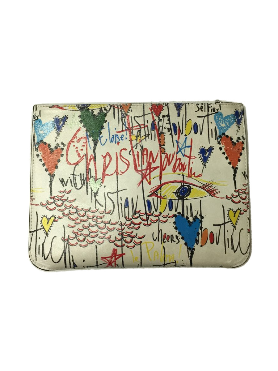 Christian Louboutin* clutch bag / leather /WHT/ total pattern / box attached 