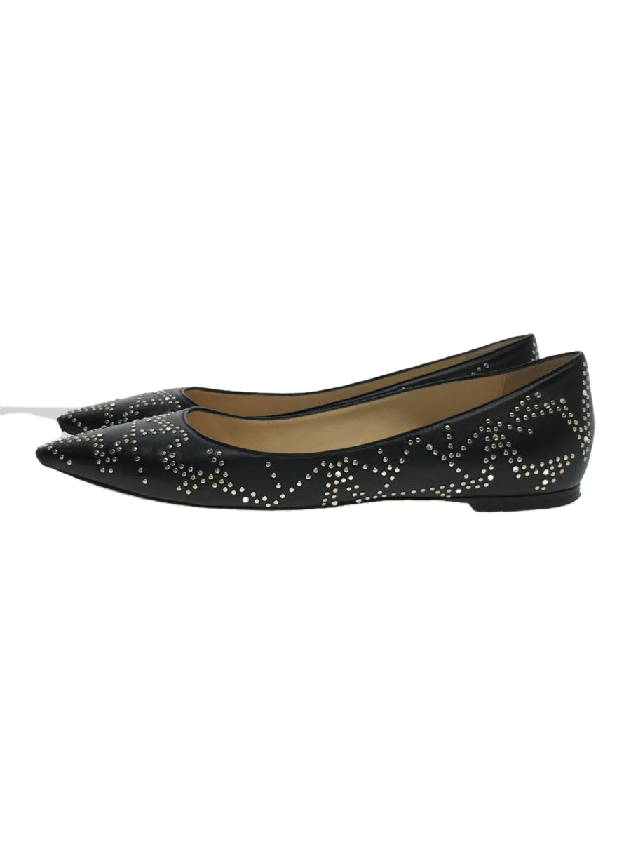 JIMMY CHOO* studs / star / Flat pumps /37.5/BLK/ leather 