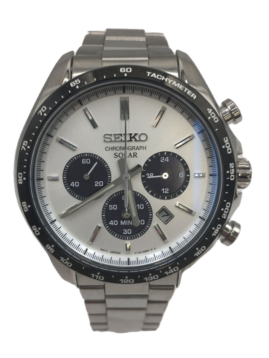 SEIKO◆ソーラー腕時計/クロノグラフ/アナログ/ステンレス/SLV/V175-0FA0