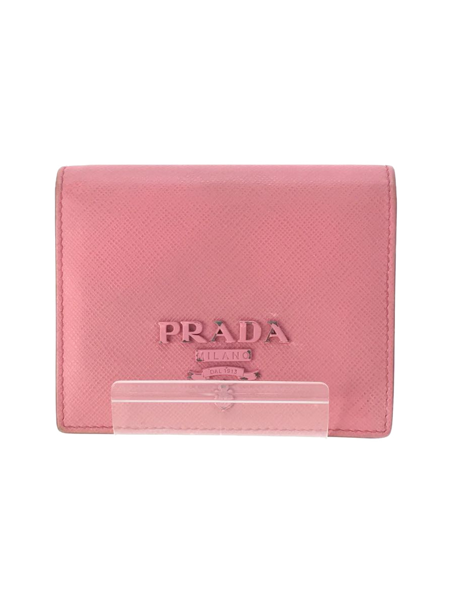 PRADA◆2つ折り財布/PVC/PNK/無地/レディース/1MV204/サフィアーノ/ロゴ剥がれ・角擦