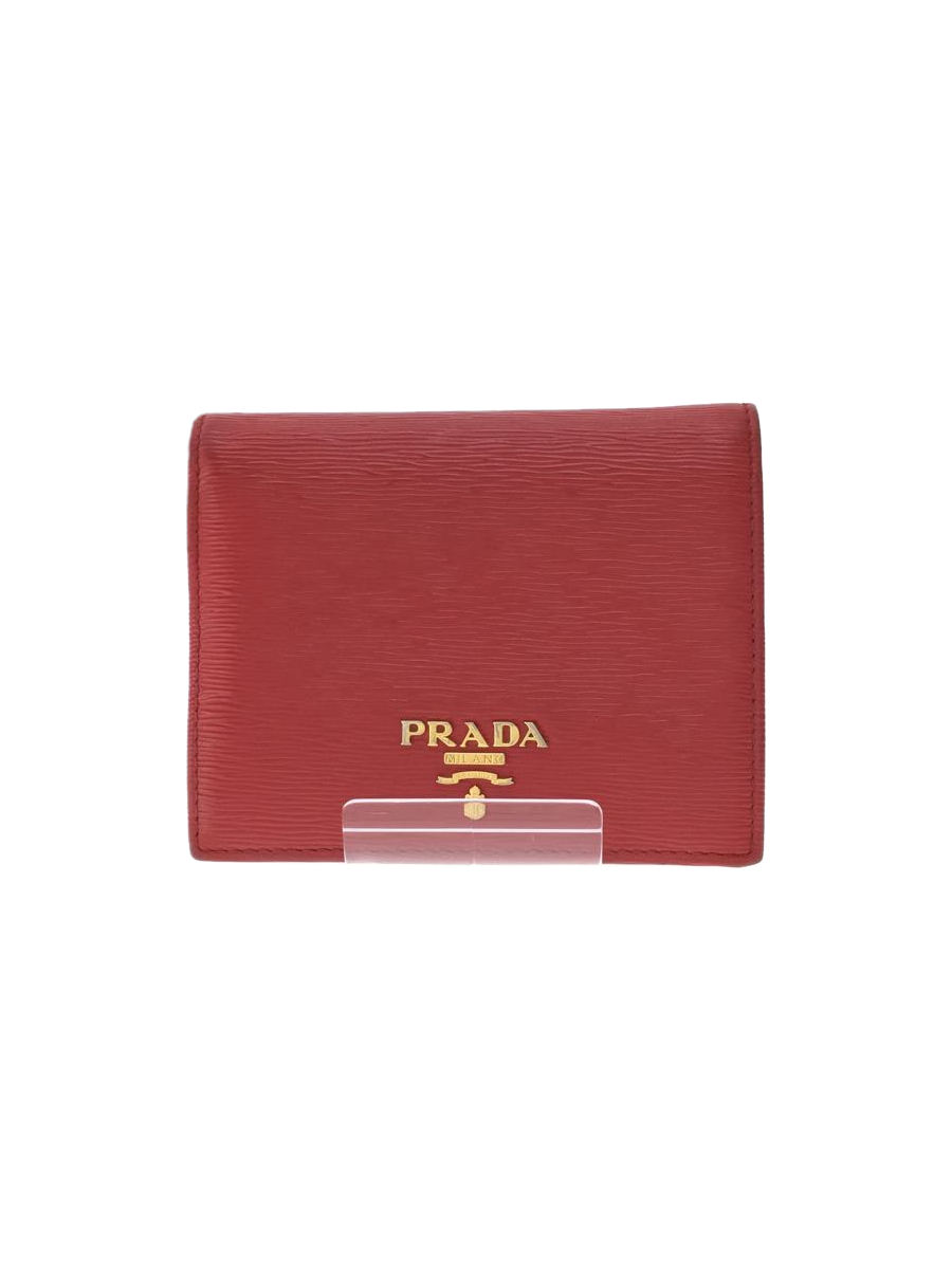 海外限定】 PRADA◇2つ折り財布/-/RED/無地/レディース/角ヨゴレ/ミニ