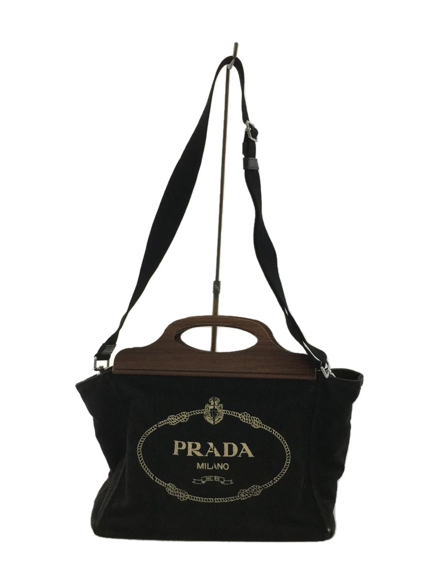 PRADA◇トートバッグ/ブラック/ダメージ有/角・ハンドル部分擦れ有