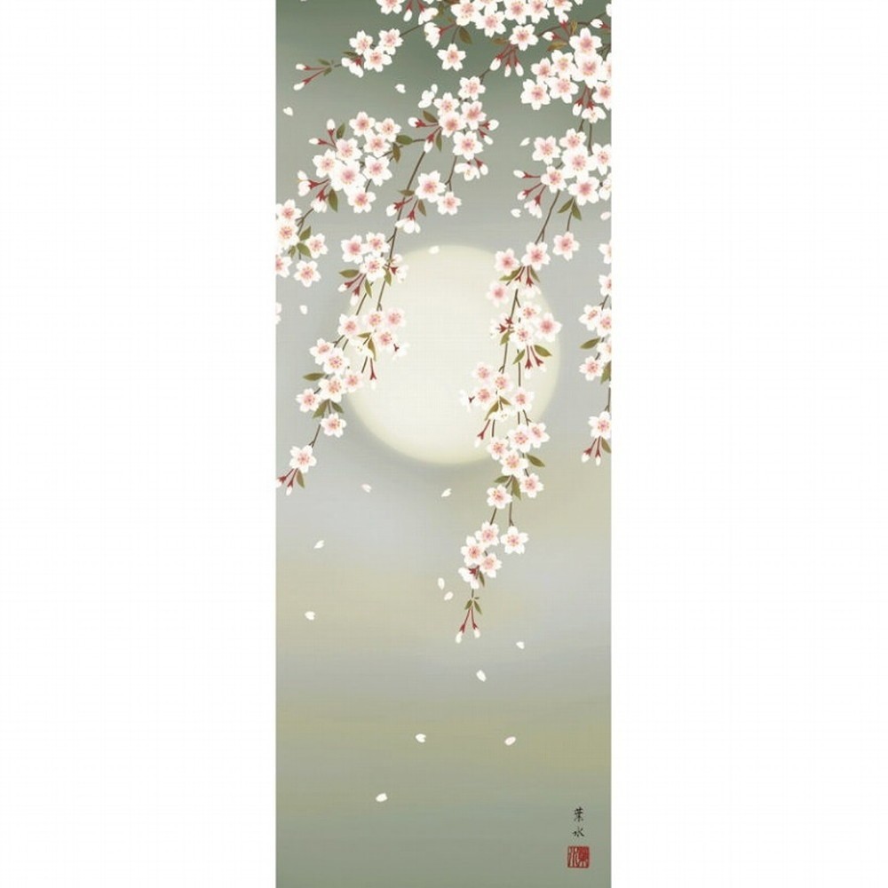 ☆◎緒方葉水『夜桜（尺三立）』高精彩工芸画 掛軸 掛け軸 新品 静物画
