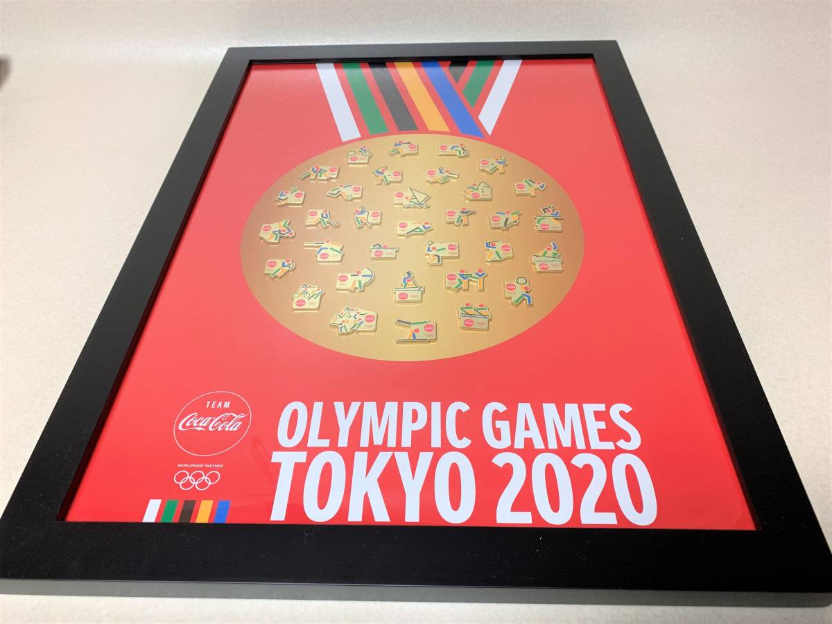 コカ・コーラ 東京2020オリンピック ゴールドピクトグラムピンセット 額装ピンバッジ 当選品 美品_画像2