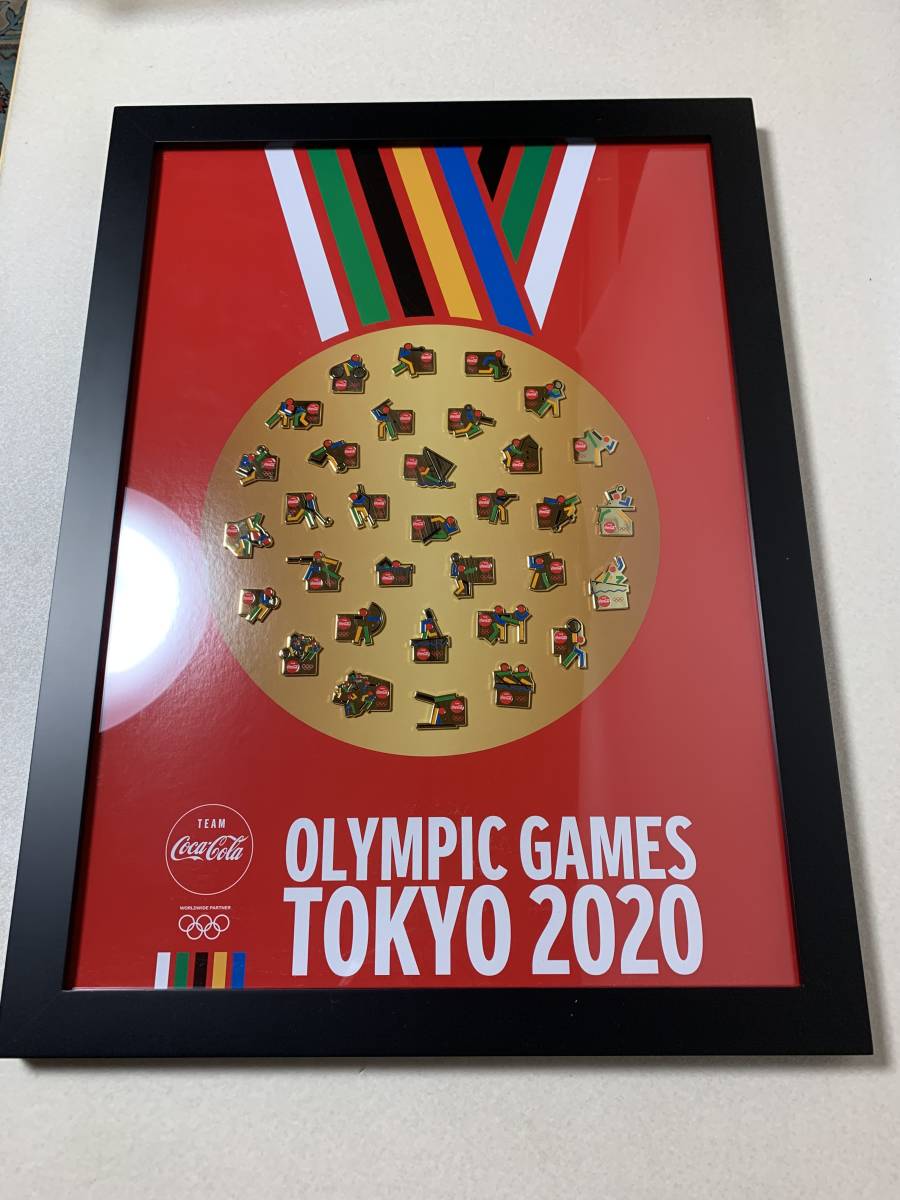 コカ・コーラ 東京2020オリンピック ゴールドピクトグラムピンセット 額装ピンバッジ 当選品 美品_画像1