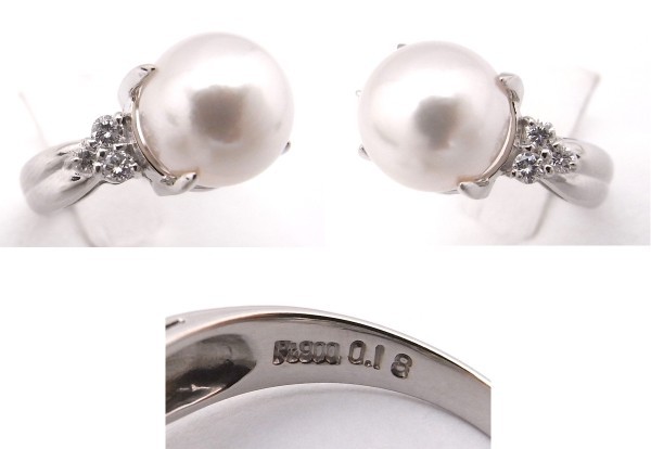 指輪 パールリング 約8.5mm玉 Pt900 プラチナ リング 真珠【】【程度A】【新品仕上げ済み】