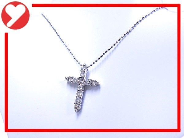 Pt850/900 プラチナ クロス ネックレスダイヤ 計0.50ct【】【程度A