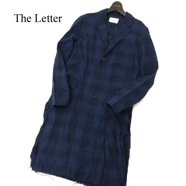 The Letters ザ レターズ 通年 カットオフ★ チェック ロング スプリング チェスター コート Sz.S　メンズ ネイビー 日本製　C3T01001_2#O_画像1