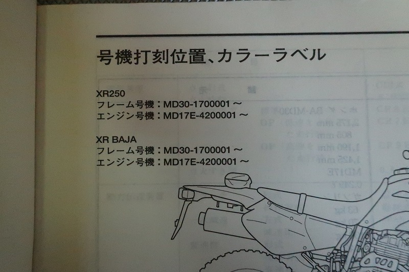 即決！XR250/XRバハ/baja/3/サービスマニュアル補足版/MD30-170-/配線図有(検索：カスタム/レストア/メンテナンス/整備書/修理書)/183_画像3