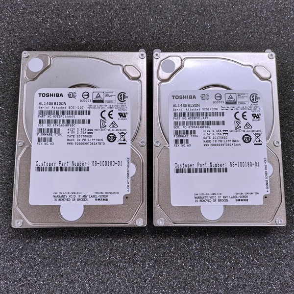 @XM338 秋葉原万世商会 Toshiba SAS 1.2TB 2個セット 12Gbps 2.5インチ AL14SEB120N HDD 10K RPM SAS SFF
