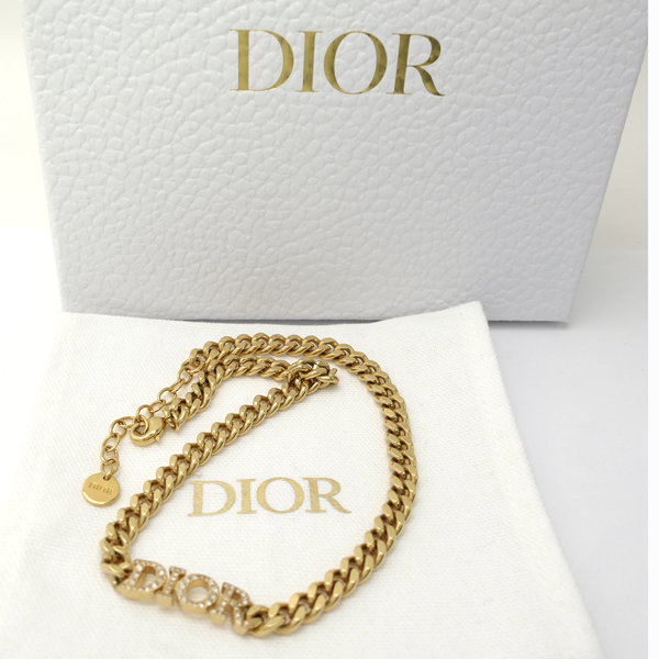 Dior DIO(R)EVOLUTION チョーカー Diorロゴ ネックレス クリスタル メタル & クリスタル ゴールドカラー 送料無料 質屋  神戸つじの