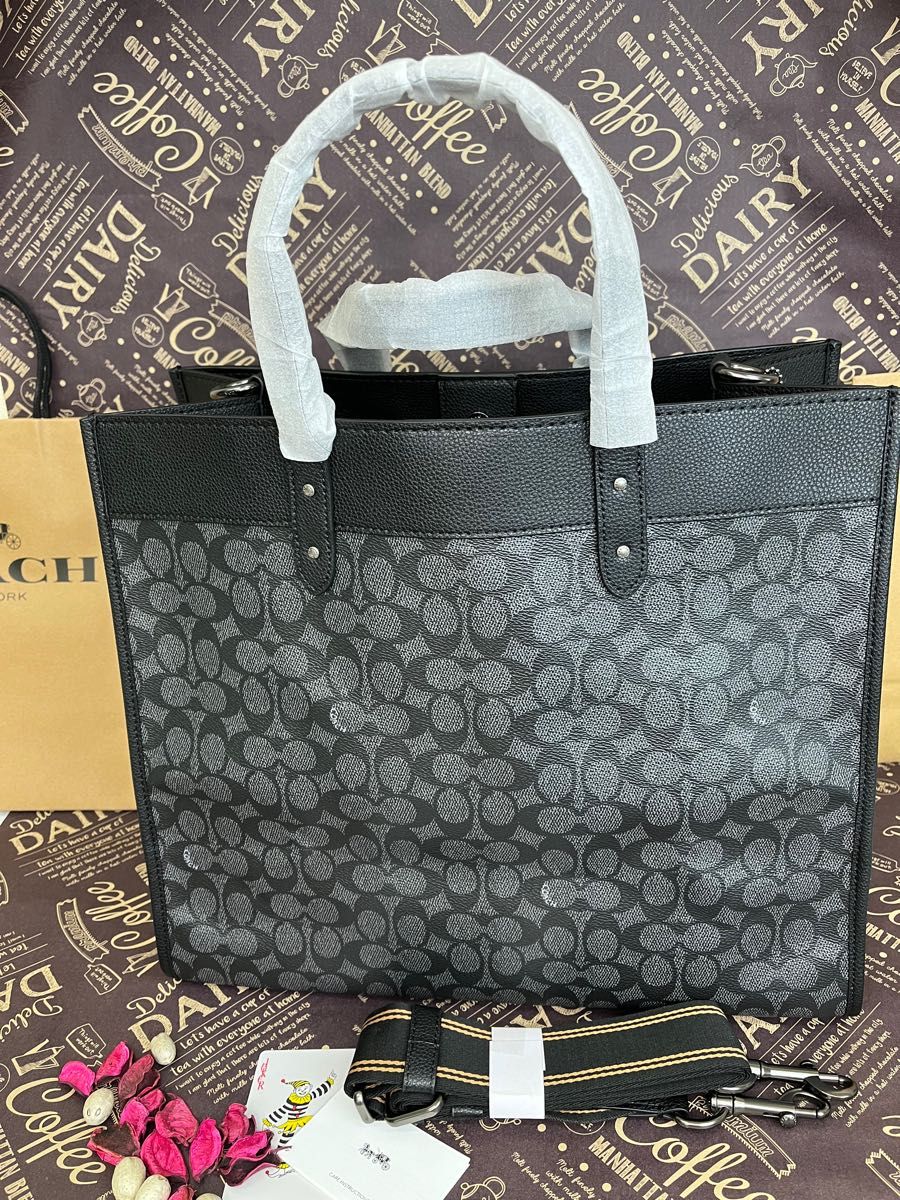COACH コーチ ブラック シグネチャー フィールドトート40