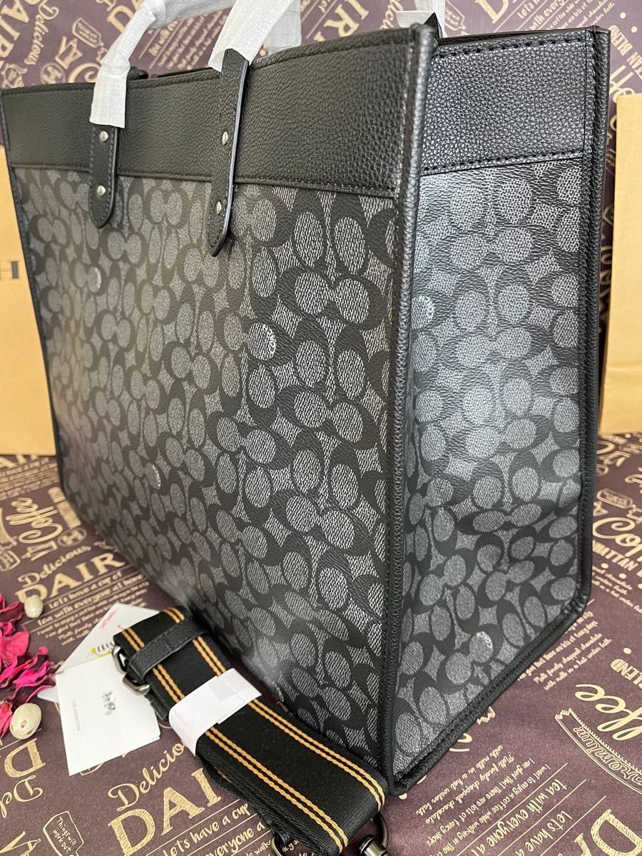 COACH コーチ ブラック シグネチャー フィールドトート40