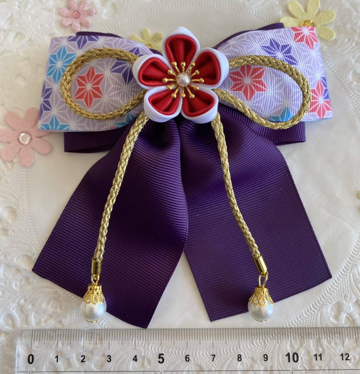  hand made ribbon Japanese style hair clip 04 flax. leaf kimono hakama . yukata . graduation ceremony The Seven-Five-Three Festival hair ornament cat pohs postage included 