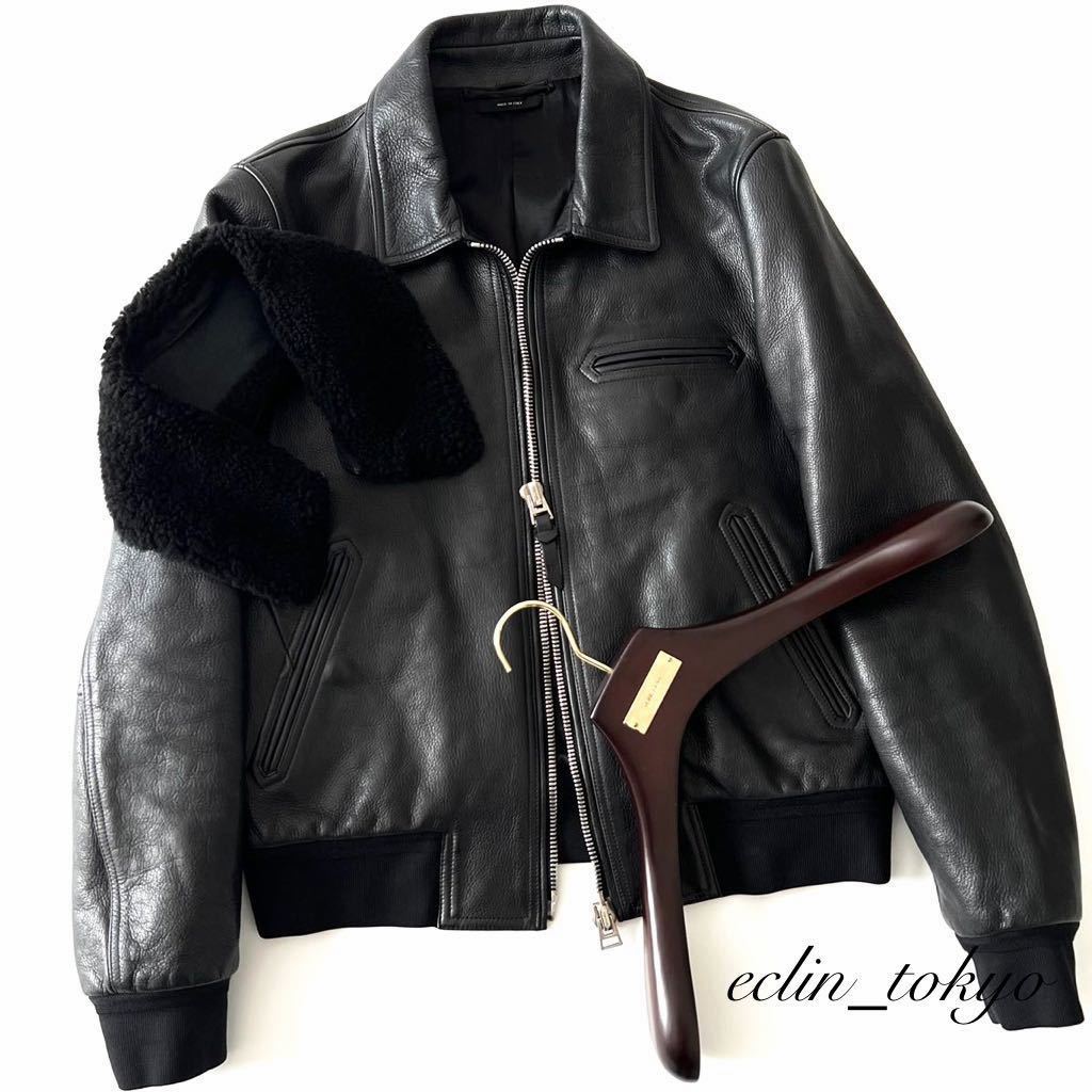 [E3718] domestic regular price 126 ten thousand jpy!TOM FORD Tom Ford { top class! collar mouton attaching and detaching 2way specification!}li blaser flight rider's jacket 48 black 