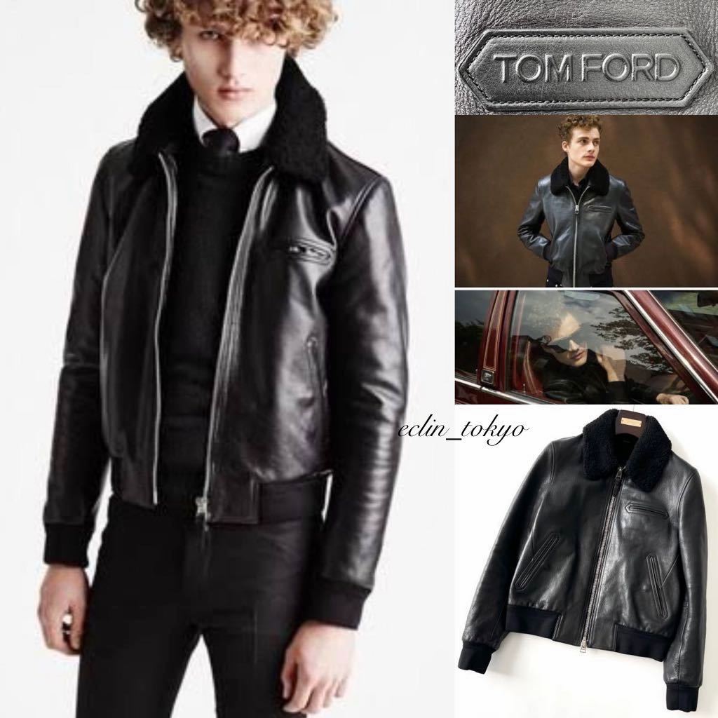 [E3718] domestic regular price 126 ten thousand jpy!TOM FORD Tom Ford { top class! collar mouton attaching and detaching 2way specification!}li blaser flight rider's jacket 48 black 