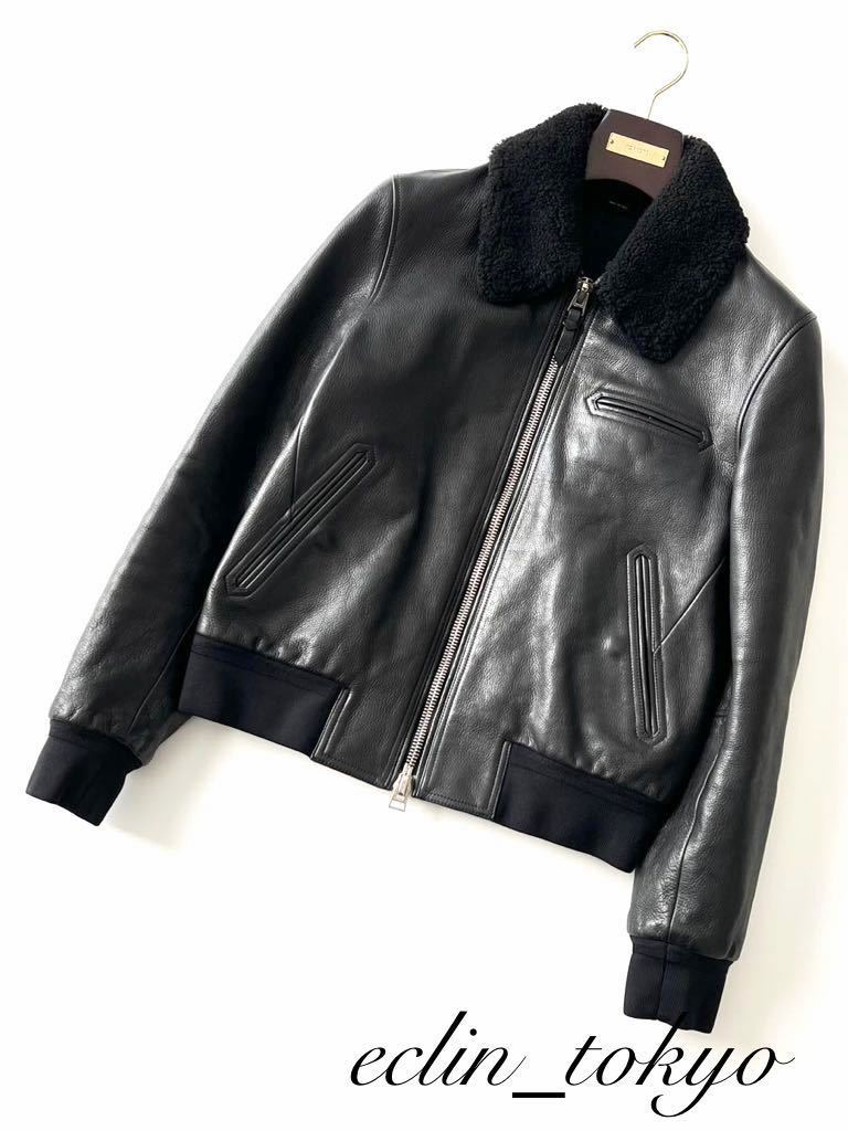 [E3718] domestic regular price 126 ten thousand jpy!TOM FORD Tom Ford { top class! collar mouton attaching and detaching 2way specification!}li blaser flight rider's jacket 48 black 