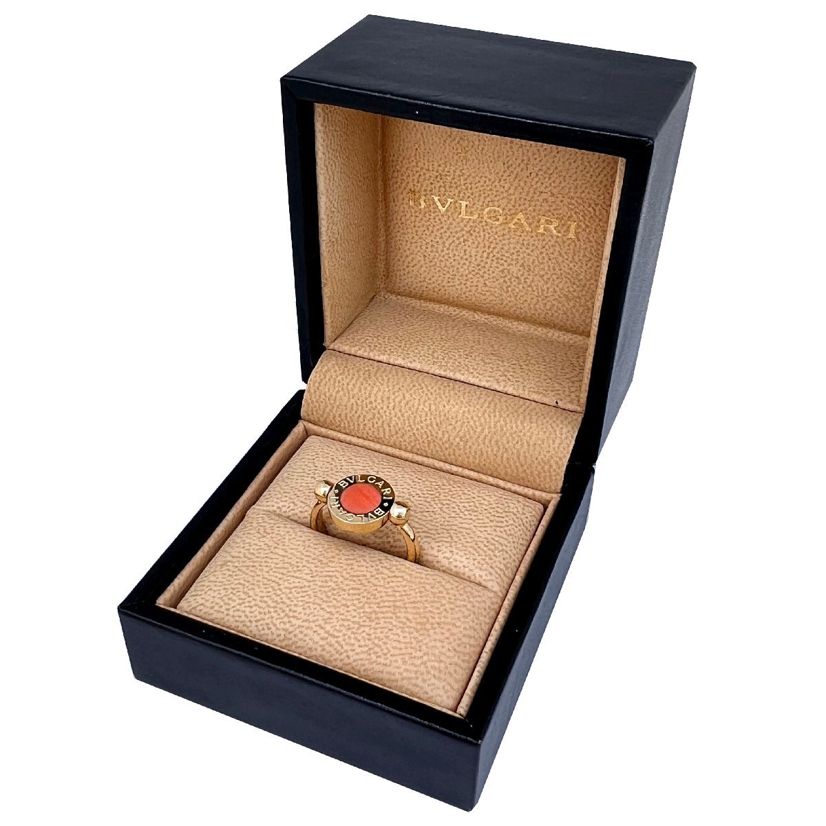 BVLGARI ブルガリ リング 珊瑚 サンゴ オニキス K18 YG 750 7号 指輪