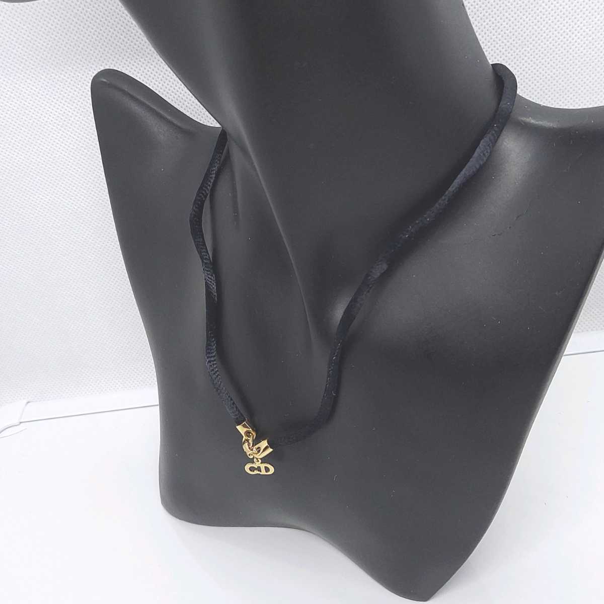 クリスチャンディオール Christian Dior CDロゴ ネックレス チョーカー ヒモ 黒