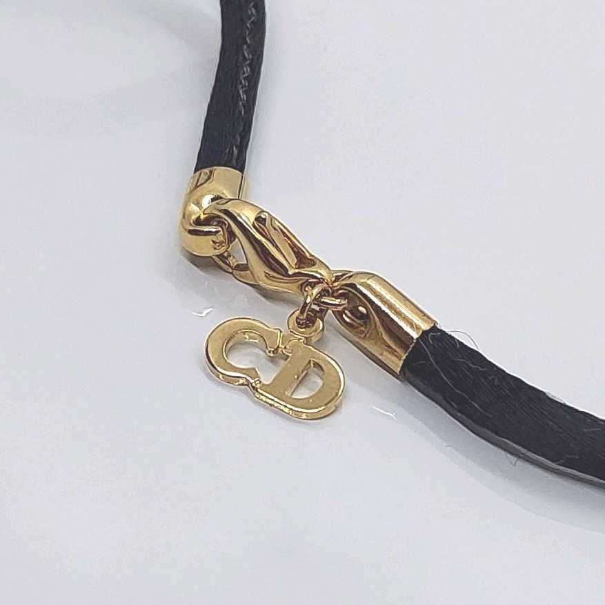 クリスチャンディオール Christian Dior CDロゴ ネックレス チョーカー ヒモ 黒
