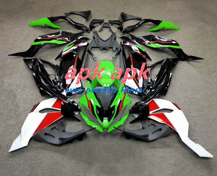 柔らかな質感の ZX6R 社外カウル(緑黒白)-カスタム無料 19-22 セット
