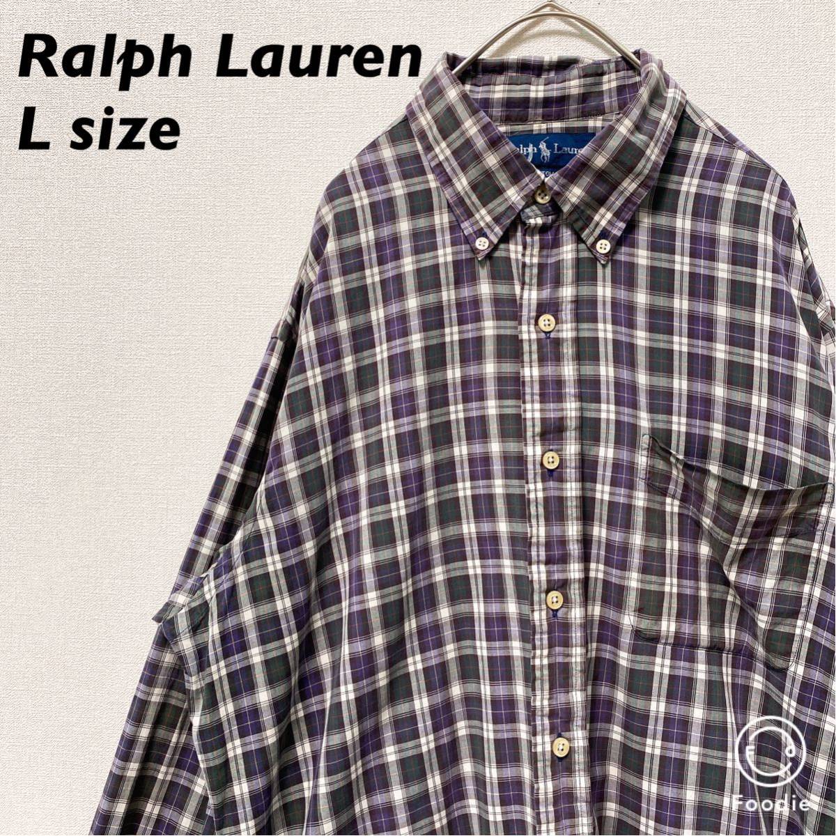 ラルフローレン　長袖シャツ　BDシャツ　チェック　刺繍ロゴ　男女兼用　Lサイズ　大きいサイズ　Ralph Lauren ボタンダウンシャツ_画像1