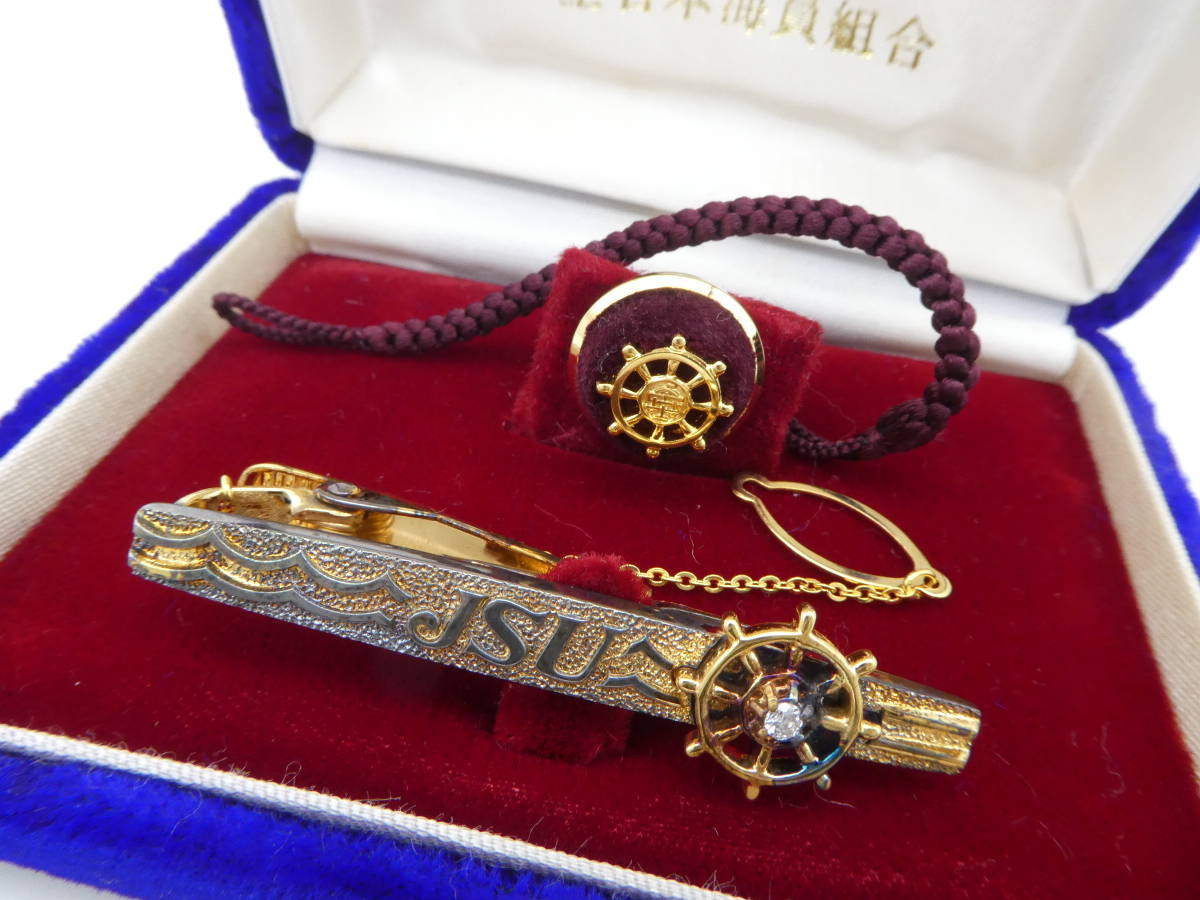 W1866/ all Japan sea member collection ./ special .../K18/SILVER/ necktie pin / badge /JSU/ ladder wheel / diamond 