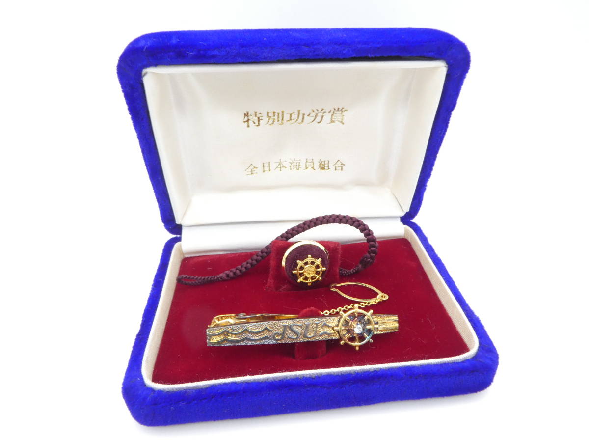 W1866/ all Japan sea member collection ./ special .../K18/SILVER/ necktie pin / badge /JSU/ ladder wheel / diamond 