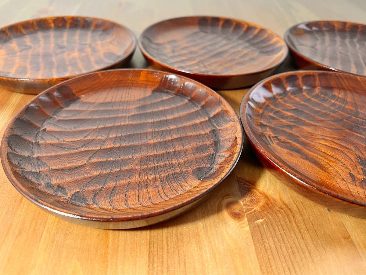 未使用品 漆器 天然木 うるし塗装 5客 銘々皿