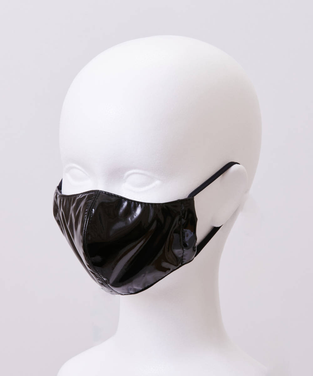 極上★黒エナメル(PVC) ファッションマスク(裏地はエナメル！)Mサイズ(主に女性用)ハンドメイド 光沢抜群_画像1
