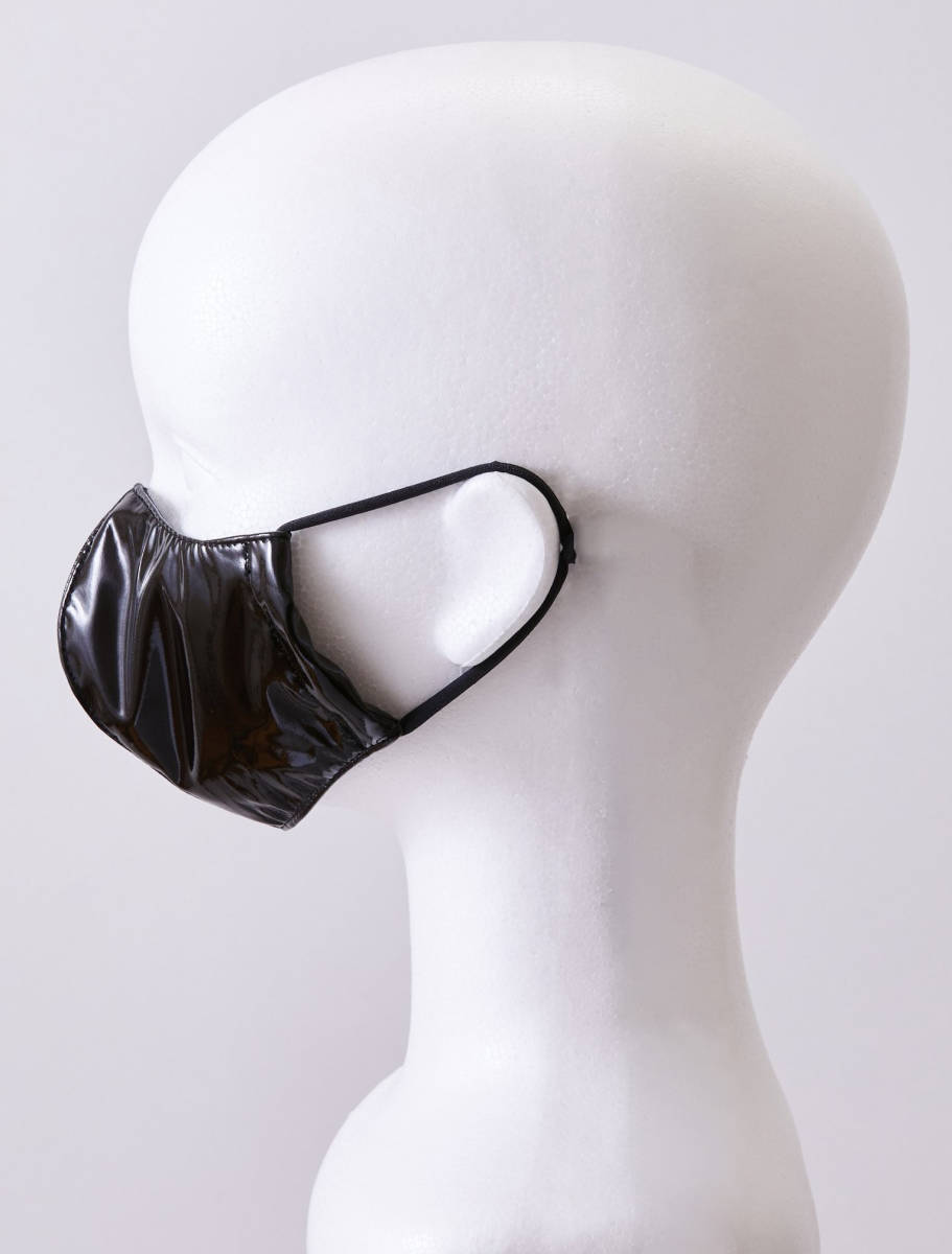 極上★黒エナメル(PVC) ファッションマスク(裏地はエナメル！)Mサイズ(主に女性用)ハンドメイド 光沢抜群_画像3