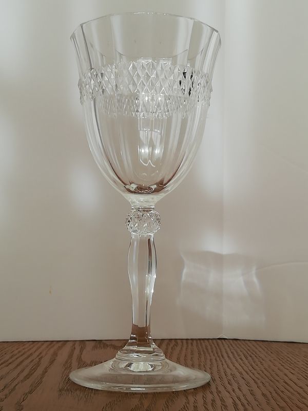 アンティーク ワイングラス 2客 シンプル ダイヤモンドカット クリスタル シャンパングラス ヴィンテージ antique wine glass 送料込み_画像4