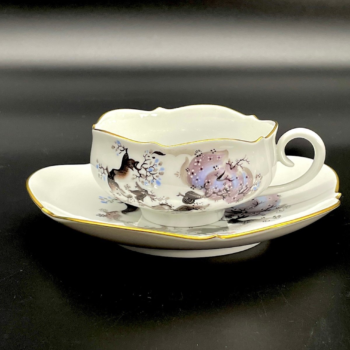 ⑥マイセン (Meissen) アーモンドの木 平皿 プレート 金彩-
