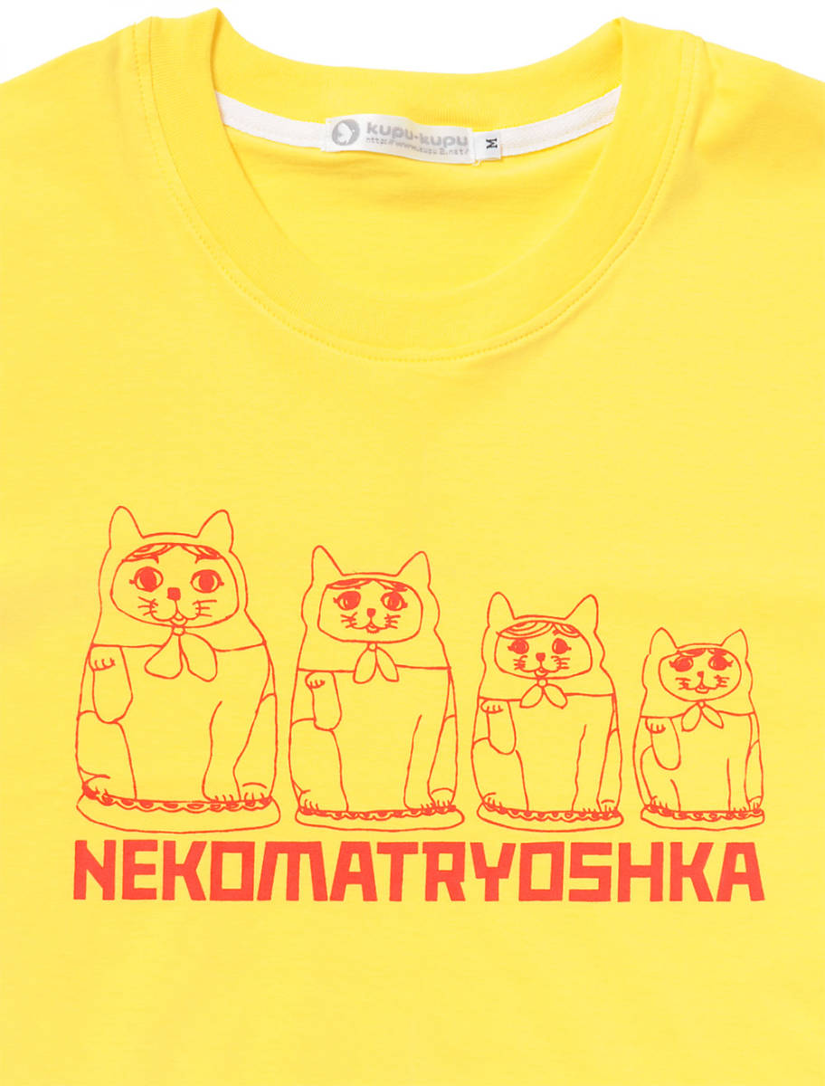 新品 プリントTシャツ/イエロー/ネコマトリョーシカ 猫Tシャツ ねこT Mサイズ_画像6