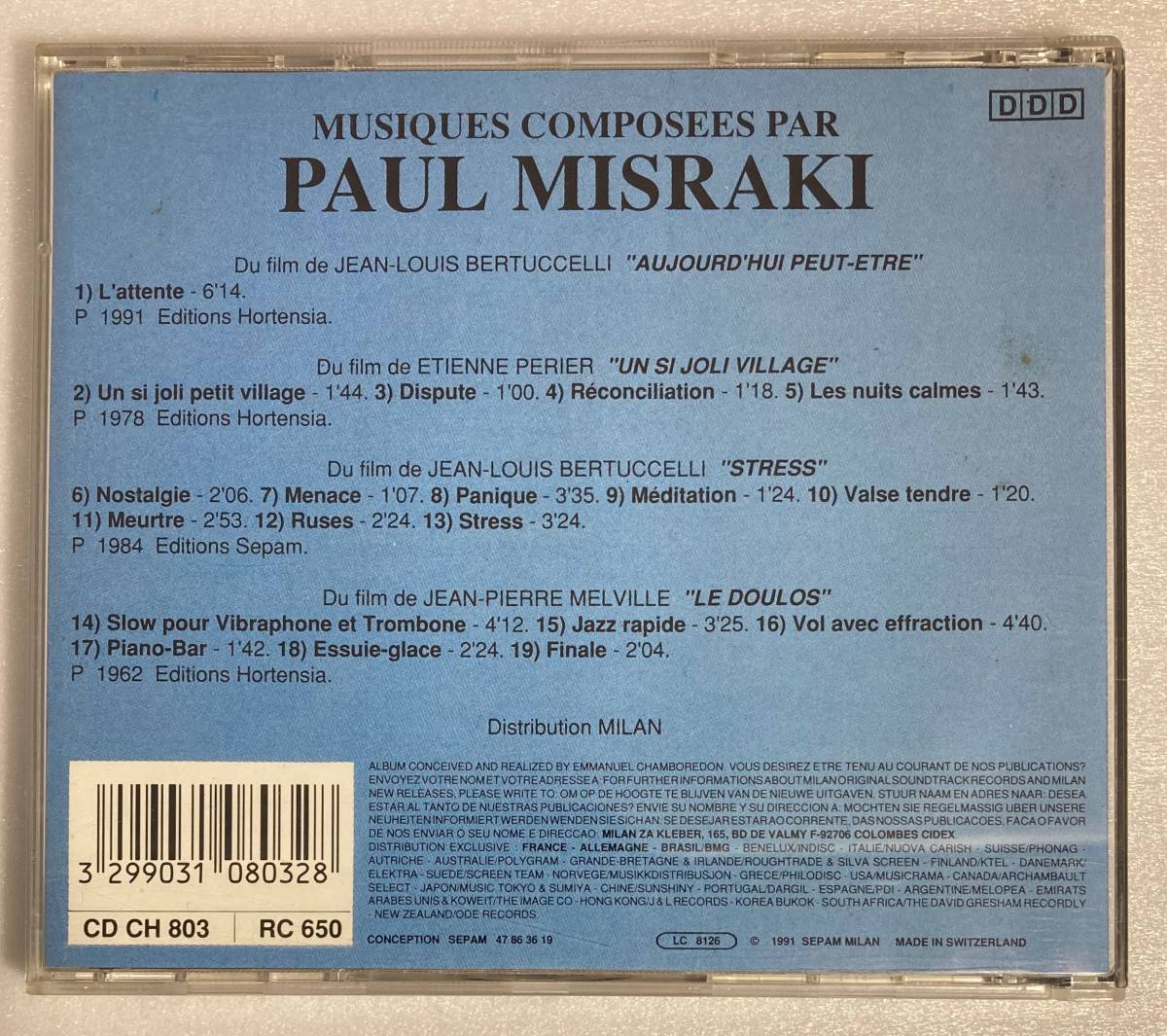 ポール・ミスラキ 作品集 (Paul Misraki) 木漏れ日,いぬ、他。全4作収録 / 仏盤CD Milan CD CH 803_画像2