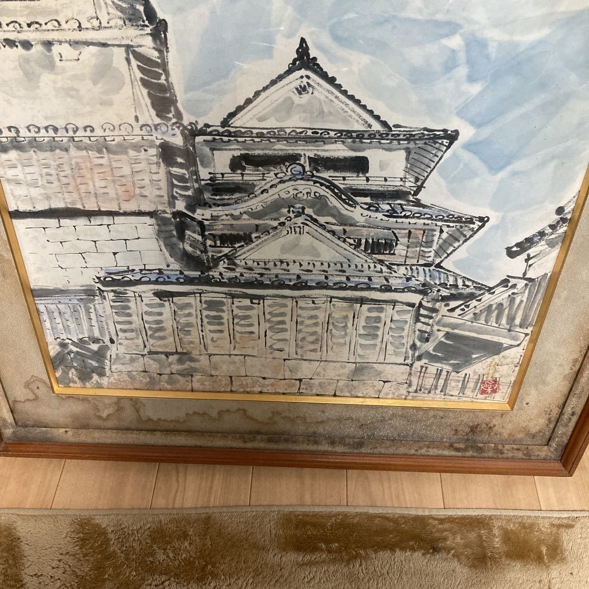伊予路の旅展出品 穂積作 松山城水墨画です-