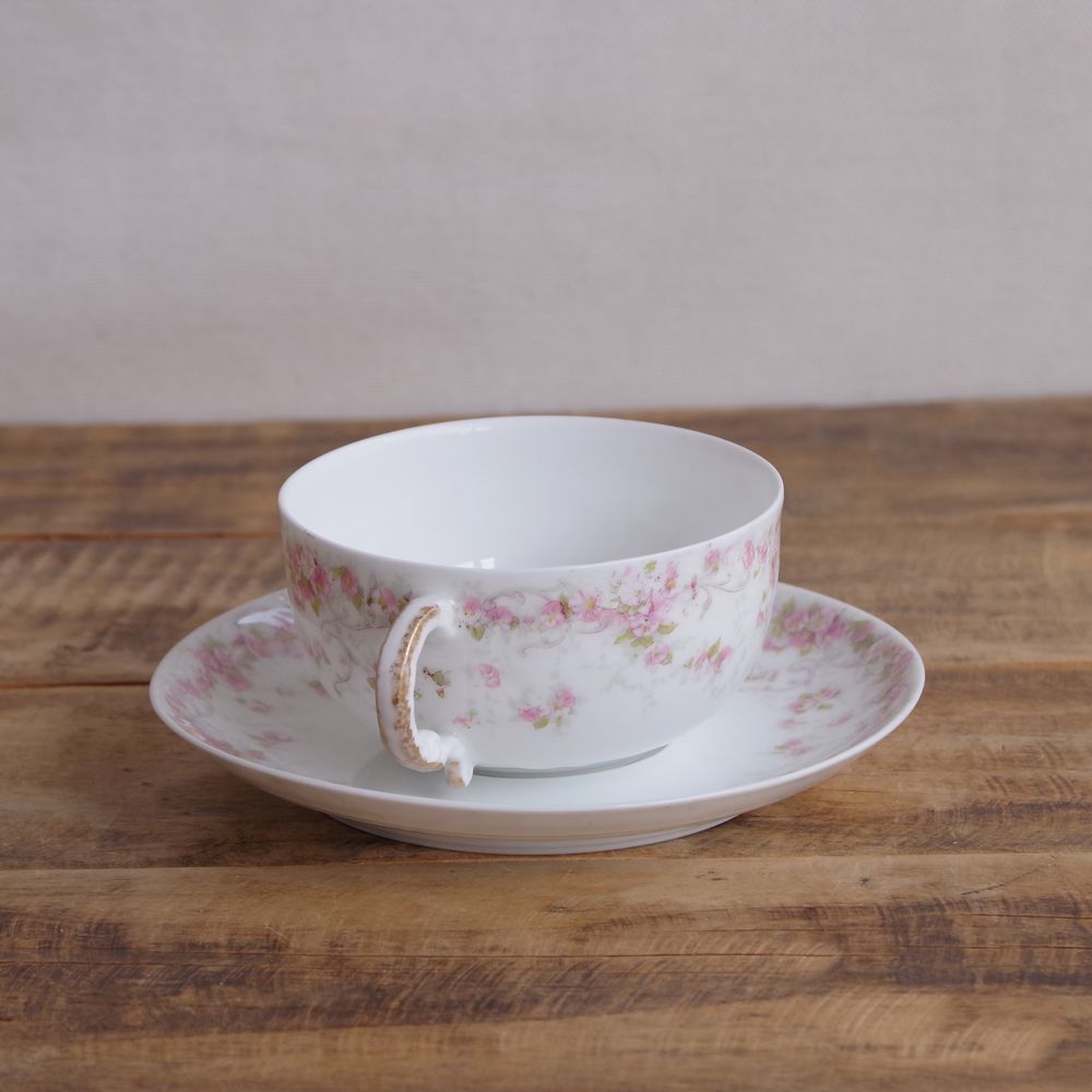  Limo -juteo дверь * Haviland розовый цветочный принт чайная чашка блюдце Франция античный посуда Theodore Haviland #230212-5 Limoges