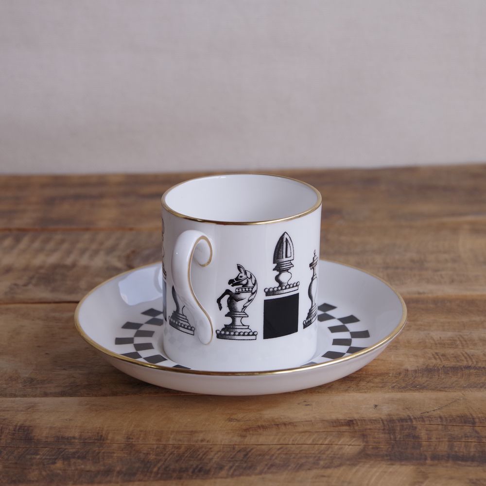 スポード チェス 白黒 コーヒーカップ ソーサー イギリス アンティーク 食器 陶器 #230202-1 SPODE Chess ビンテージ レトロモダンの画像2