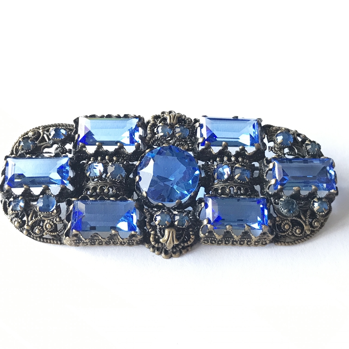 Filigree brooch 1920s vintage sapphire blue glass rhinestone blue_画像2