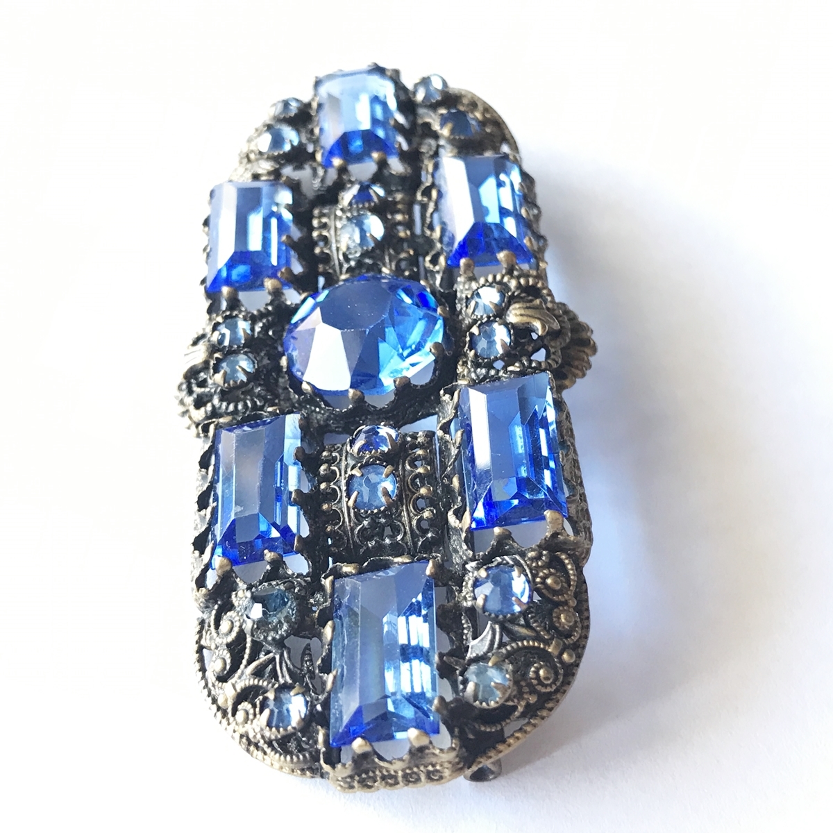 Filigree brooch 1920s vintage sapphire blue glass rhinestone blue_画像7
