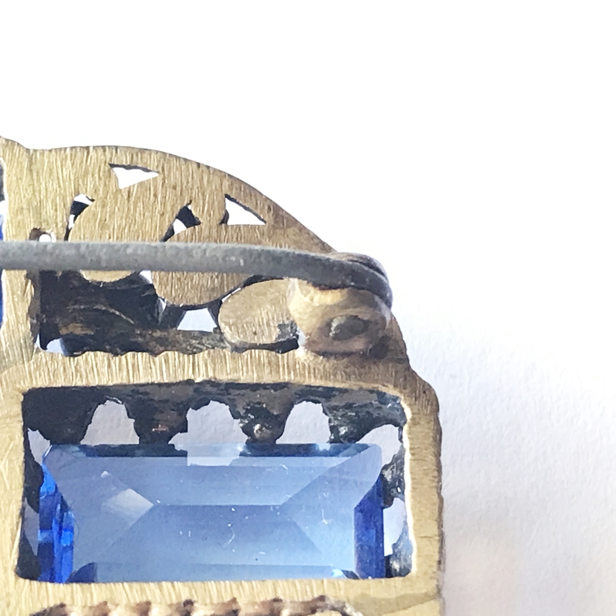 Filigree brooch 1920s vintage sapphire blue glass rhinestone blue_画像10