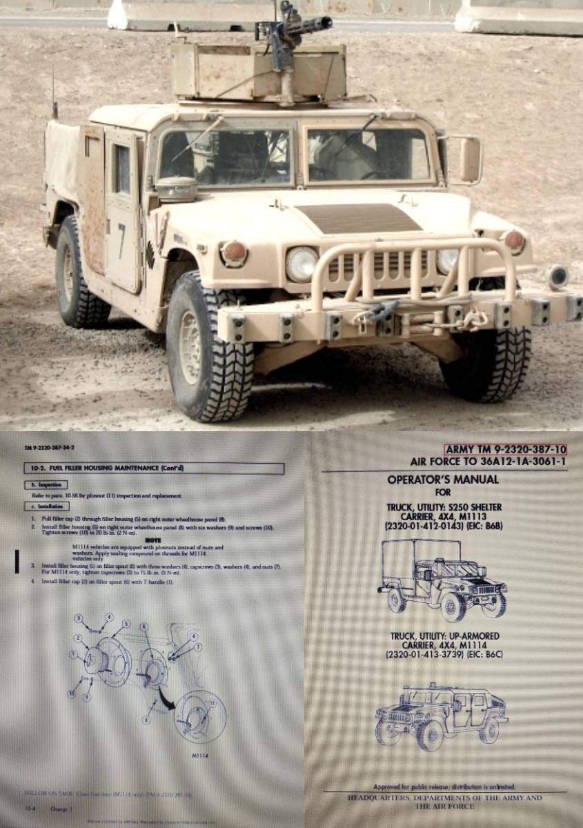 HMMWV handle vi - army for car HUMVEE+H1 service book parts paper US ARMY rare materials M998 M1113 Hummer 2 sheets SET