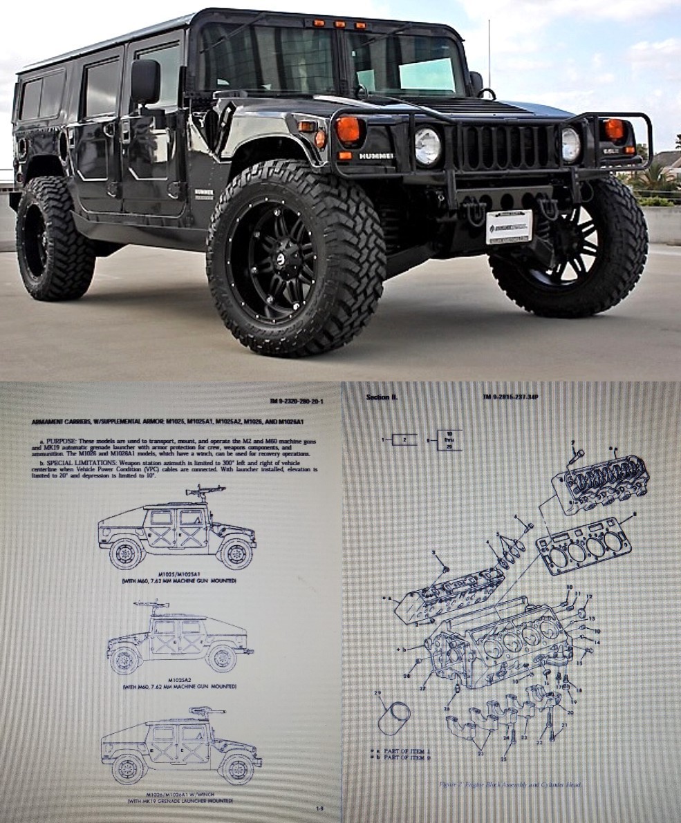HMMWV handle vi - army for car HUMVEE+H1 service book parts paper US ARMY rare materials M998 M1113 Hummer 2 sheets SET